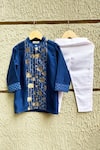 Buy_Snuggleme_Blue Chanderi, Cotton Foil Printing Lotus Front Open Kurta Set _at_Aza_Fashions