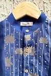 Buy_Snuggleme_Blue Chanderi, Cotton Foil Printing Lotus Front Open Kurta Set _Online_at_Aza_Fashions