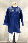 Shop_Snuggleme_Blue Chanderi, Cotton Foil Printing Lotus Patch Kurta Set _at_Aza_Fashions