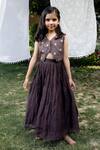 Buy_Snuggleme_Brown Chanderi Embroidery Floral Pattern Waistcoat With Lehenga _at_Aza_Fashions