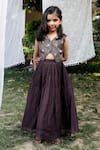 Buy_Snuggleme_Brown Chanderi Embroidery Floral Pattern Waistcoat With Lehenga _Online_at_Aza_Fashions