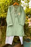 Buy_Snuggleme_Green Chanderi, Cotton Embroidery, Beads Bloom Kurta With Pant _at_Aza_Fashions
