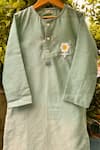 Shop_Snuggleme_Green Chanderi, Cotton Embroidery, Beads Bloom Kurta With Pant _at_Aza_Fashions