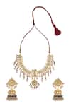 Shop_MAISARA JEWELRY_Gold Plated Stones, Beads, Pearls Crescent Cut Work Jadau Necklace Set _at_Aza_Fashions