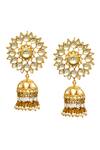 Shop_MAISARA JEWELRY_Gold Plated Floral Kundan Jadau Jhumkas _at_Aza_Fashions