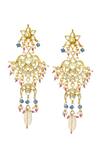 Shop MAISARA JEWELRY Gold Plated Pearls, Diamonds Ishya Kundan Fleur Embellished Earrings at Aza Fashions Shop_MAISARA JEWELRY_Gold Plated Pearls, Diamonds Ishya Kundan Fleur Embellished Earrings _at_Aza_Fashions