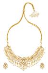 Shop_MAISARA JEWELRY_Gold Plated Pearls, Gota Patti Embellished Necklace Set _at_Aza_Fashions