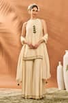 Buy_Masaba_Cream Silk, Organza Embroidery Round Neck Ivory Wildscape Printed Kurta Set 