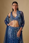 Buy_Asaga_Blue Satin, Organza, Tulle, Chinon, Crepe Mirrors, Embroidery, Lehenga Set _Online_at_Aza_Fashions