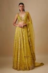 Buy_Asaga_Yellow Organza, Satin, Tulle, Chinon, Crepe Flurry Lehenga Blouse Set _at_Aza_Fashions