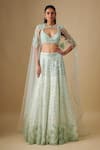 Buy_Asaga_Green Satin, Organza, Tulle, Chinon, Crepe Mirrors, Thundra Lehenga Set _at_Aza_Fashions