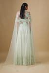 Shop_Asaga_Green Satin, Organza, Tulle, Chinon, Crepe Mirrors, Thundra Lehenga Set _at_Aza_Fashions