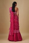 Shop_Asaga_Pink Satin, Chinon, Tulle Mirrors, Pluvia Fuchsia Pre-draped Saree With Blouse _at_Aza_Fashions
