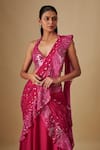 Buy_Asaga_Pink Satin, Chinon, Tulle Mirrors, Pluvia Fuchsia Pre-draped Saree With Blouse _Online_at_Aza_Fashions
