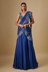 Buy_Asaga_Blue Satin, Chinon, Tulle Oceana Pre-draped Saree With Zentangle Blouse _at_Aza_Fashions