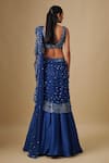 Shop_Asaga_Blue Satin, Chinon, Tulle Oceana Pre-draped Saree With Zentangle Blouse _at_Aza_Fashions