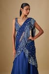 Asaga_Blue Satin, Chinon, Tulle Oceana Pre-draped Saree With Zentangle Blouse _Online_at_Aza_Fashions