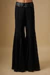 Asaga_Black Chinon, Satin Embroidery, Sequins, Beads V-neck Cape Sharara Set _Online_at_Aza_Fashions