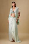 Buy_Asaga_Mint Satin, Organza, Tulle Mirrors, Beads Marlowe Embroidered Cape Skirt Set _at_Aza_Fashions