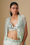 Buy_Asaga_Mint Satin, Organza, Tulle Mirrors, Beads Marlowe Embroidered Cape Skirt Set _Online_at_Aza_Fashions