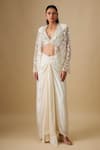 Buy_Asaga_Ivory Satin, Tulle, Crepe Embroidery, Mirrors, Beads Waverly Cape Skirt Set _at_Aza_Fashions
