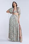 Shop_Studio Surbhi_Ivory Georgette, Satin Embroidery, Tassels Floral Pattern Jacket And Skirt Set _at_Aza_Fashions