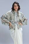 Buy_Studio Surbhi_Ivory Georgette, Satin Embroidery, Buckles High Neck Draped Gown And Kimono Set _Online_at_Aza_Fashions