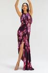 Shop_Studio Surbhi_Purple Georgette, Satin Halter Neck Draped Sleeveless Gown _at_Aza_Fashions