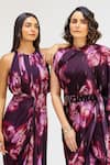 Shop_Studio Surbhi_Purple Georgette, Satin Halter Neck Draped Sleeveless Gown _Online_at_Aza_Fashions