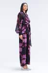 Shop_Studio Surbhi_Purple Organza Shawl Neck, Flower Pattern Jacket Shirt And Pant Set _at_Aza_Fashions