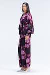 Studio Surbhi_Purple Organza Shawl Neck, Flower Pattern Jacket Shirt And Pant Set _Online_at_Aza_Fashions