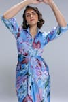 Studio Surbhi_Sky Blue Georgette, Satin Collared Draped Shirt Style Gown _Online_at_Aza_Fashions