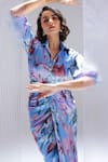 Buy_Studio Surbhi_Sky Blue Georgette, Satin Collared Draped Shirt Style Gown _Online_at_Aza_Fashions
