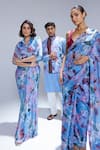 Shop_Studio Surbhi_Sky Blue Georgette, Satin Collared Draped Shirt Style Gown _Online_at_Aza_Fashions