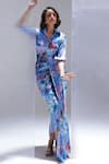 Shop_Studio Surbhi_Sky Blue Georgette, Satin Collared Draped Shirt Style Gown _at_Aza_Fashions