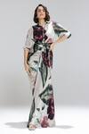 Buy_Studio Surbhi_Beige Georgette, Satin Collared Gardenia Print Shirt And Skirt Set _at_Aza_Fashions