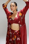 Studio Surbhi_Maroon Georgette, Satin, Organza Garden Print Jacket And Kalidar Skirt Set _Online_at_Aza_Fashions