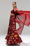 Shop_Studio Surbhi_Maroon Georgette, Satin, Organza Garden Print Jacket And Kalidar Skirt Set _at_Aza_Fashions