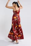 Shop_Studio Surbhi_Maroon Cotton, Silk Scoop Neck Garden Pattern Dress _at_Aza_Fashions