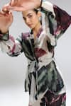 Shop_Studio Surbhi_Beige Organza V-neck Abstract Print Jacket And Pant Set _at_Aza_Fashions