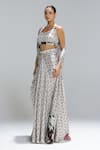 Studio Surbhi_Beige Georgette, Satin Open Neck, Flora Pattern Shurg And Draped Skirt Set _Online_at_Aza_Fashions