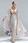 Buy_Studio Surbhi_Beige Georgette, Satin Open Neck, Flora Pattern Shurg And Draped Skirt Set _at_Aza_Fashions