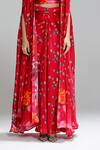 Shop_Studio Surbhi_Red Georgette, Satin Open Neck, Flora Pattern Shrug And Flared Skirt Set _Online_at_Aza_Fashions
