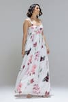 Shop_Studio Surbhi_White Cotton, Silk Scoop Neck Printed Dress _at_Aza_Fashions