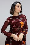 Shop_Studio Surbhi_Maroon Organza, Satin, Georgette Round Neck Flower Print Saree With Blouse _Online_at_Aza_Fashions