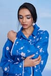 Buy_Saphed_Blue Linen Embroidery Collared Santorini Oversized Shirt Set 