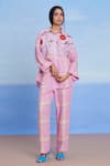 Buy Saphed Pink Linen Embroidery Collared Cassata Oversized Shirt Online at Aza Fashions Buy_Saphed_Pink Linen Embroidery Collared Cassata Oversized Shirt _Online_at_Aza_Fashions