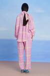 Shop Saphed Pink Linen Embroidery Collared Cassata Oversized Shirt And Pant Set at Aza Fashions Shop_Saphed_Pink Linen Embroidery Collared Cassata Oversized Shirt And Pant Set _at_Aza_Fashions