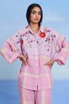 Buy Saphed Pink Linen Embroidery Collared Cassata Oversized Shirt And Pant Set Buy_Saphed_Pink Linen Embroidery Collared Cassata Oversized Shirt And Pant Set
