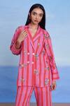 Buy Saphed Pink Linen Embroidery Amalfi Blazer Shirt at Aza Fashions Buy_Saphed_Pink Linen Embroidery Amalfi Blazer Shirt _at_Aza_Fashions